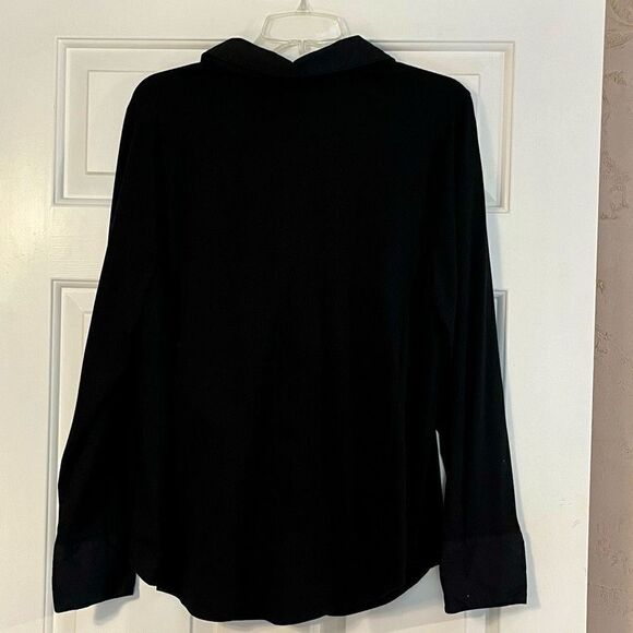 Lane Bryant Full Zip Collared Black Blouse 18 - Picture 3 of 10